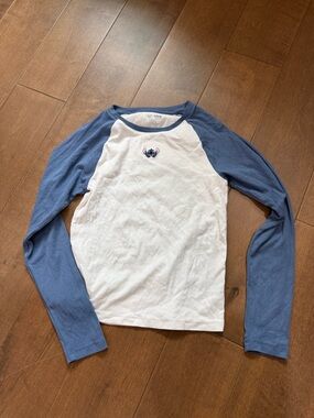 Disney Stitch Long-Sleeve Raglan Tee in White and Blue